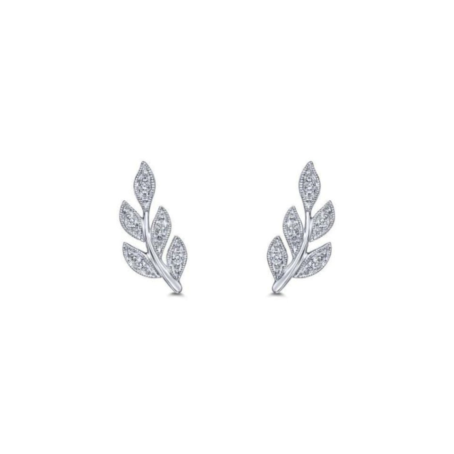 Gabriel & Co. Diamond Leaf Stud Earrings in 14 karat white gold with diamonds.