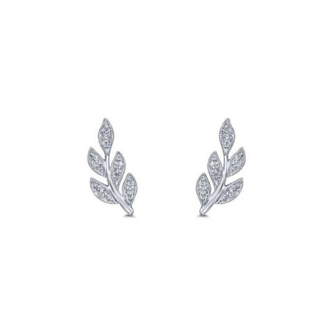 Gabriel & Co. Diamond Leaf Stud Earrings in 14 karat white gold with diamonds.