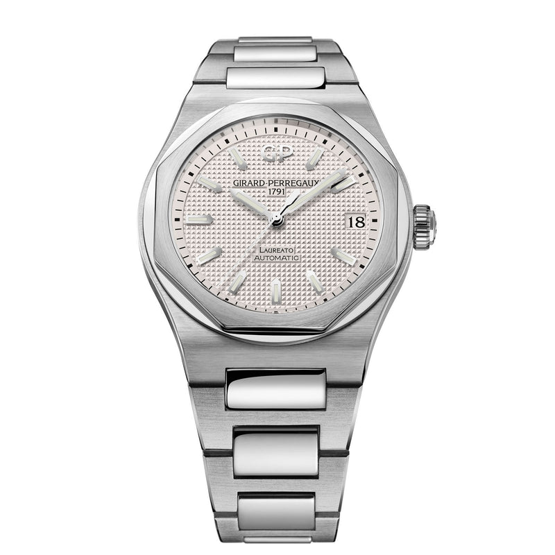 Girard-Perregaux Laureato 42mm-Girard-Perregaux Laureato in a 42mm stainless steel casew ith silver dial on stainless steel bracelet, featuring a date display and automatic movement.