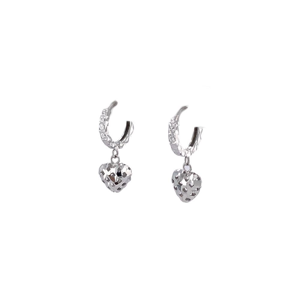 Gold Diamond Cut Heart Dangling Earrings -