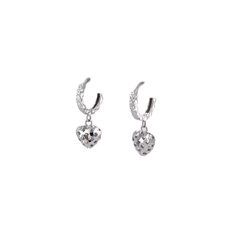 Gold Diamond Cut Heart Dangling Earrings-Gold Diamond Cut Heart Dangling Earrings -