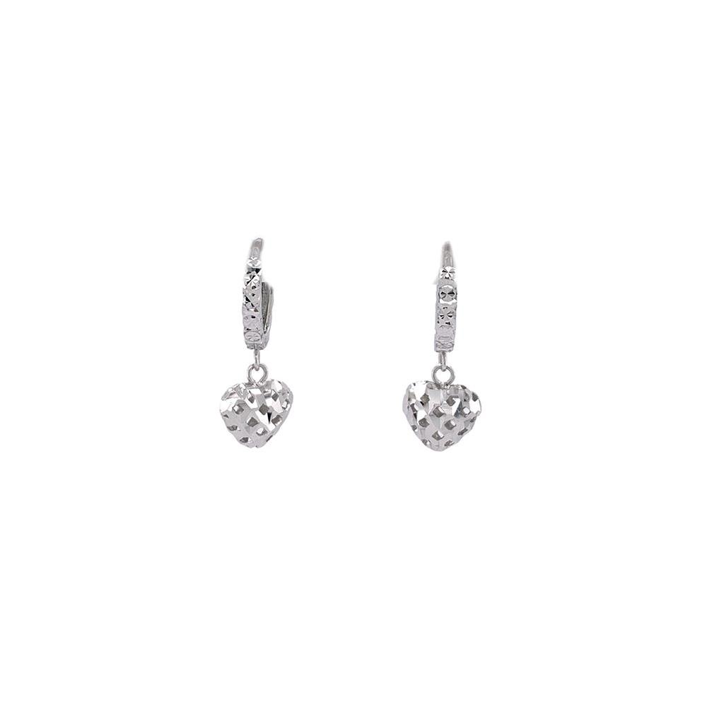 Gold Diamond Cut Heart Dangling Earrings -