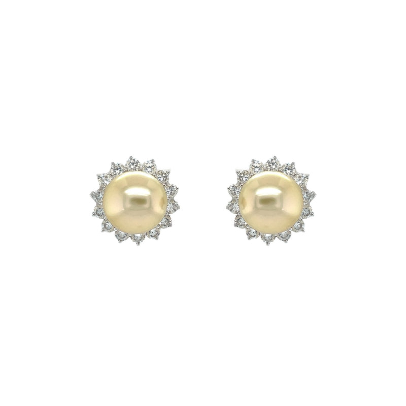 Golden South Sea Pearl Diamond Earrings-Golden South Sea Pearl Diamond Earrings - PEMXM00265