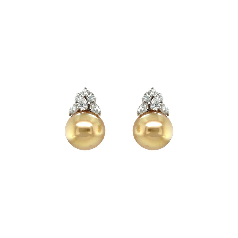 Golden South Sea Pearl Diamond Earrings-Golden South Sea Pearl Diamond Earrings - PEMXM00521