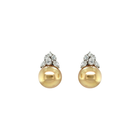 Golden South Sea Pearl Diamond Earrings - PEMXM00521
