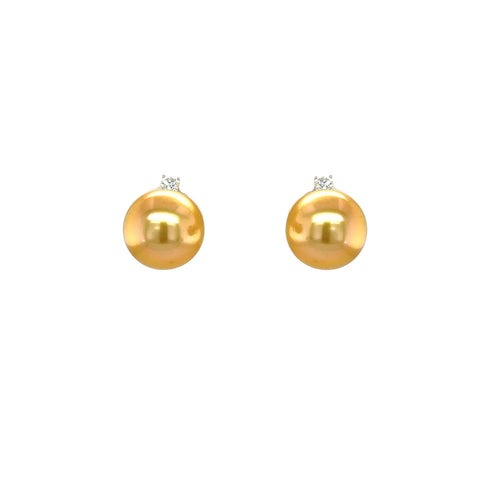 Golden South Sea Pearl Diamond Earrings - PEMXM00844