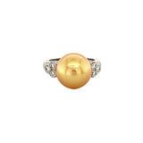 Golden South Sea Pearl Diamond Ring-Golden South Sea Pearl Diamond Ring -