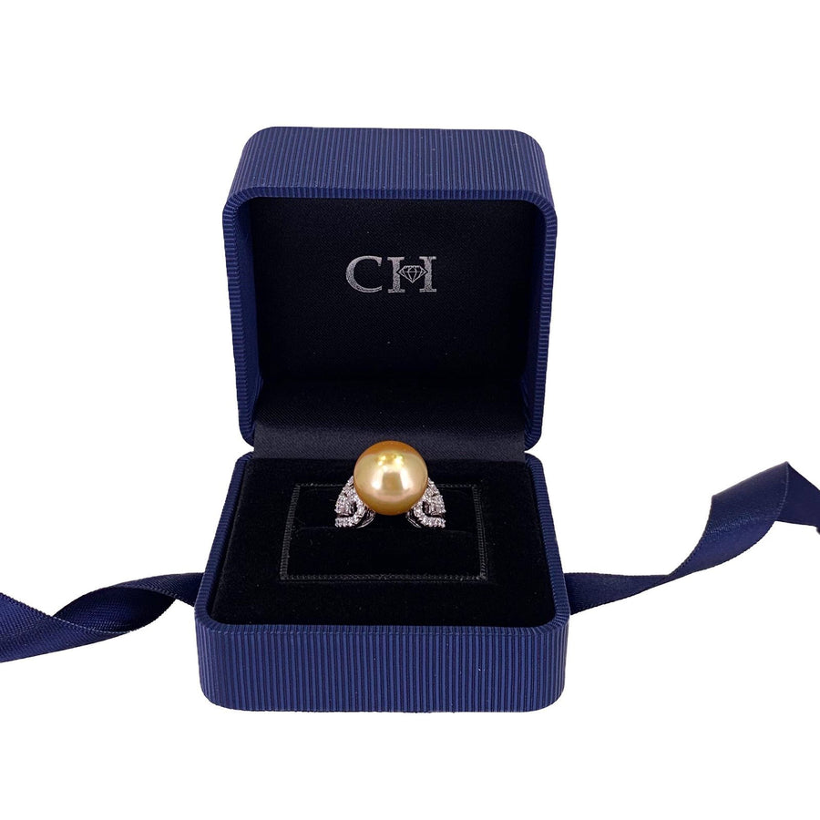 Golden South Sea Pearl Diamond Ring - PRNEL00064