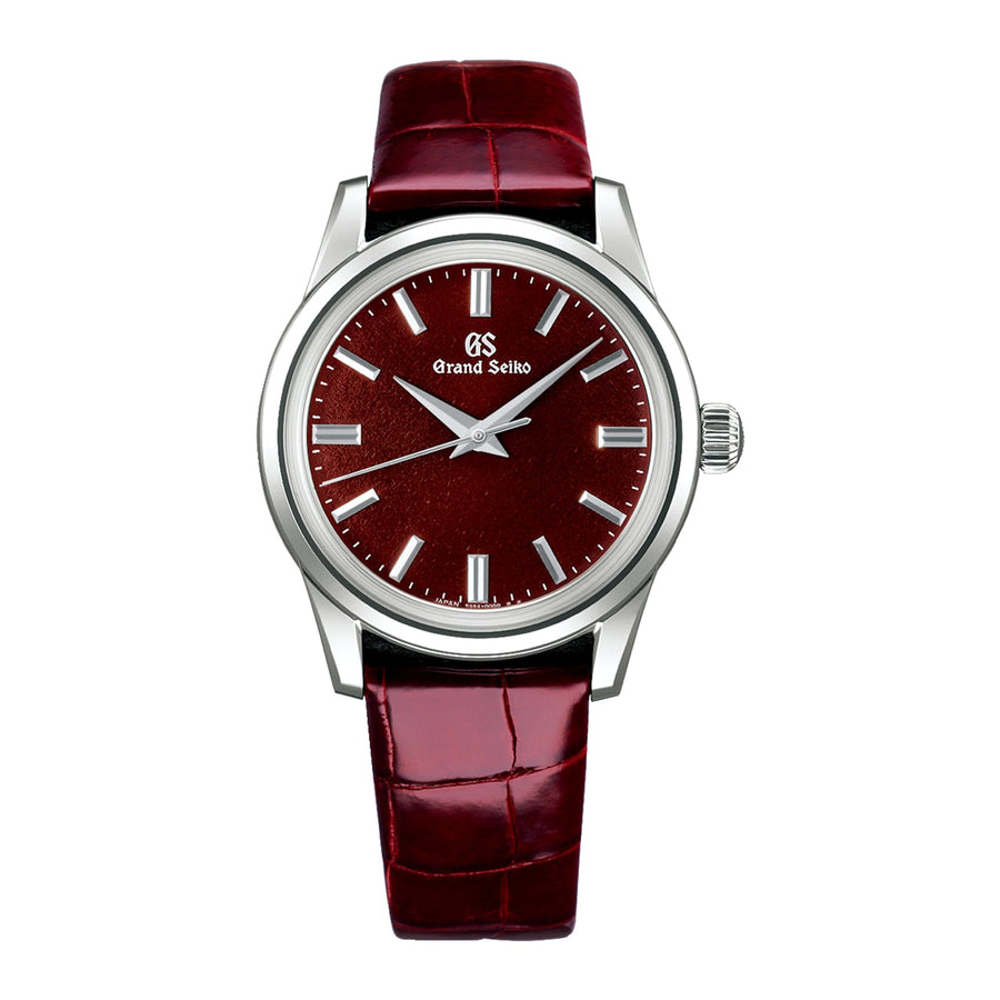 Grand Seiko Elegance Collection - Grand Seiko Elegance Collection SBGW287 in a 37mm stainless steel case with deep burgundy red dial on leather strap, featuring a mechanical hand-wound movement with up to 72 hours of power reserve.