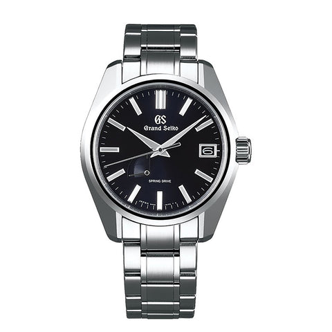 Grand Seiko Heritage SBGA375 in a 40mm stainless steel case with midnight blue dial on stainless steel bracelet, featuring a date display, power reserve indicator and Spring Drive movement with approximately 72 hours power reserve.