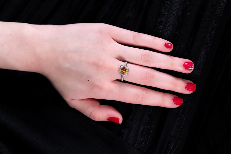 Gumuchian Mandarin Orange Garnet Diamond Ring-Gumuchian Mandarin Orange Garnet Diamond Ring -