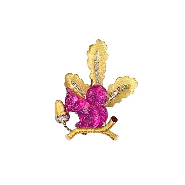 Gumuchian Pink Tourmaline and Diamond Squirrel Brooch - OIGUM00037