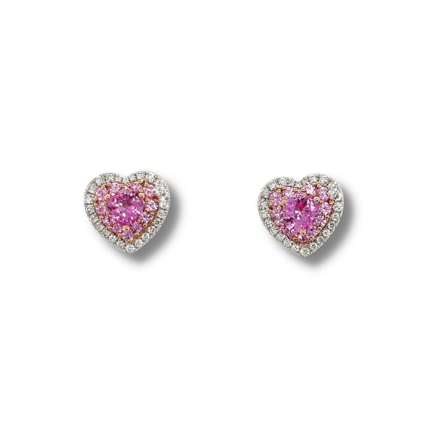 Heart-shaped Pink Sapphire Diamond Stud Earrings - SETIJ00836