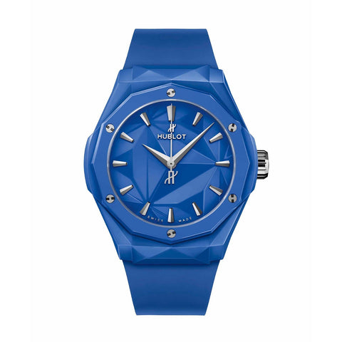 Hublot Classic Fusion Orlinski Blue Ceramic-Hublot Classic Fusion Orlinski Blue Ceramic - 550.ES.5100.RX.ORL21 - 40mm Ceramic case, blue faceted dial. Automatic movement. Power reserve to 40 hours. Water resistant to 50m. Rubber strap.