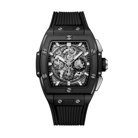Hublot Spirit of Big Bang Black Magic 42mm - 642.CI.0170.RX - Hublot Spirit of Big Bang Black Magic 42mm in a 42mm microblasted black ceramic case with skeleton dial on black rubber strap, featuring a chronograph function and automatic movement with up to 50 hours power reserve.