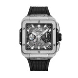 Hublot Square Bang Unico Titanium 42mm - 821.NX.0170.RX - Hublot Square Bang Unico Titanium in a 42mm satin finished and polished titanium case with skeleton dial on black rubber strap, featuring a chronograph function and automatic movement with approximately 72 hours power reserve.