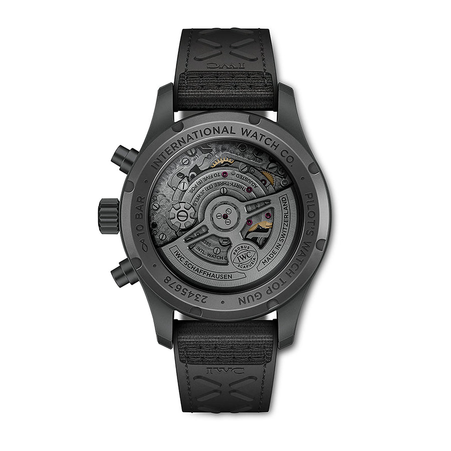 IWC Schaffhausen Pilot's Watch Chronograph 41 Top Gun Ceratanium - IW388106 - IWC Schaffhausen Pilot's Watch Chronograph 41 TOP GUN Ceratanium in a 41mm ceratanium case with black dial on rubber strap, featuring a chronograph function, day date display and automatic movement.