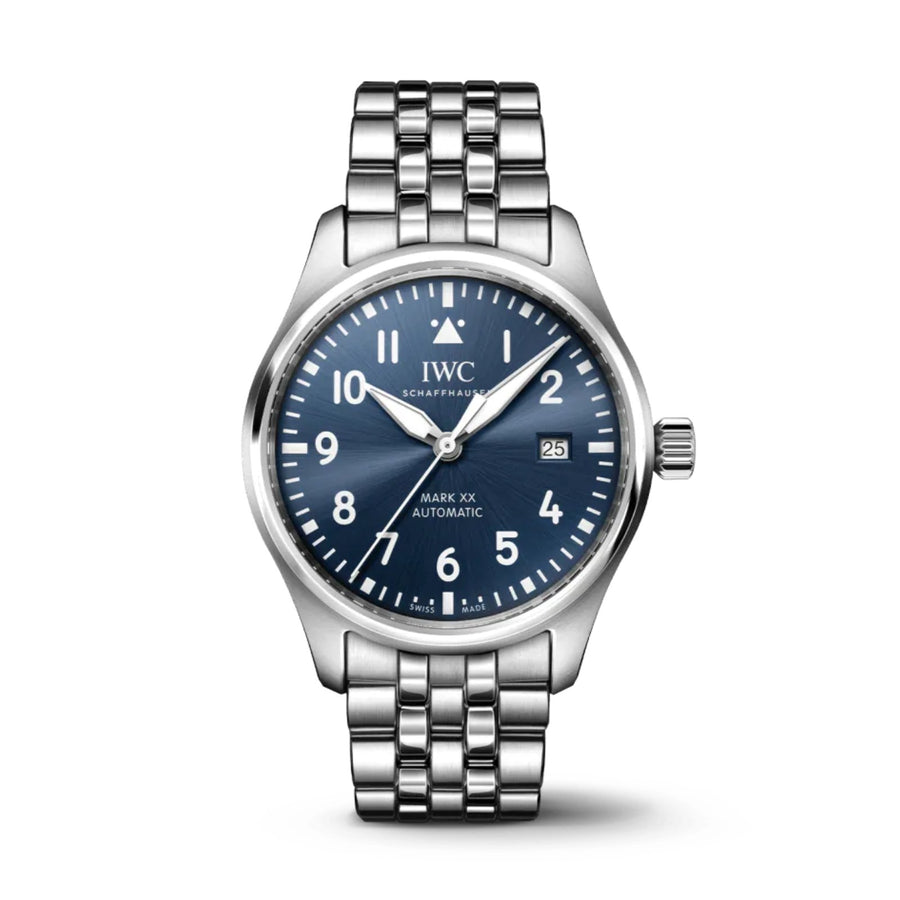 IWC Schaffhausen Pilot's Watch Mark XX - IW328204 - IWC Schaffhausen Pilot's Watch Mark XX in a 40mm stainless steel case with blue dial on stainless steel bracelet, featuring a date display and automatic movement with up to five days power reserve.