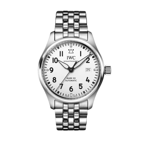 IWC Schaffhausen Pilot's Watch Mark XX - IW328208 - IWC Schaffhausen Pilot's Watch Mark XX in a 40mm stainless steel case with silver dial on stainless steel bracelet, featuring a date display and automatic movement with up to 5 days of power reserve.