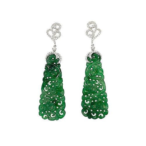 Jade Carved Dangle Earrings-Jade Carved Dangle Earrings -