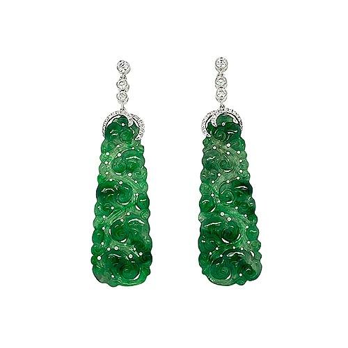 Jade Carved Dangle Earrings-Jade Carved Dangle Earrings -