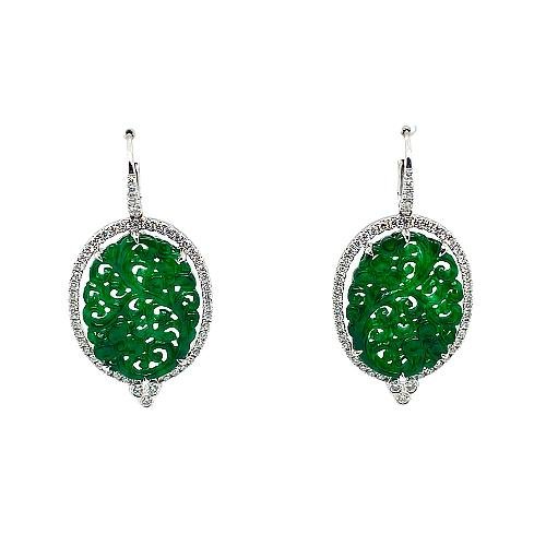 Jade Carved Dangle Earrings -