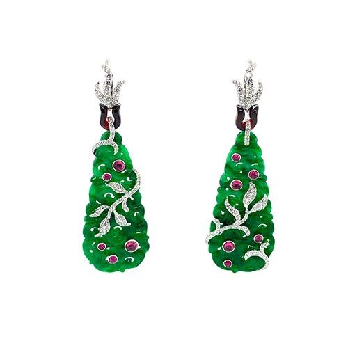 Jade Carved Dangle Earrings -