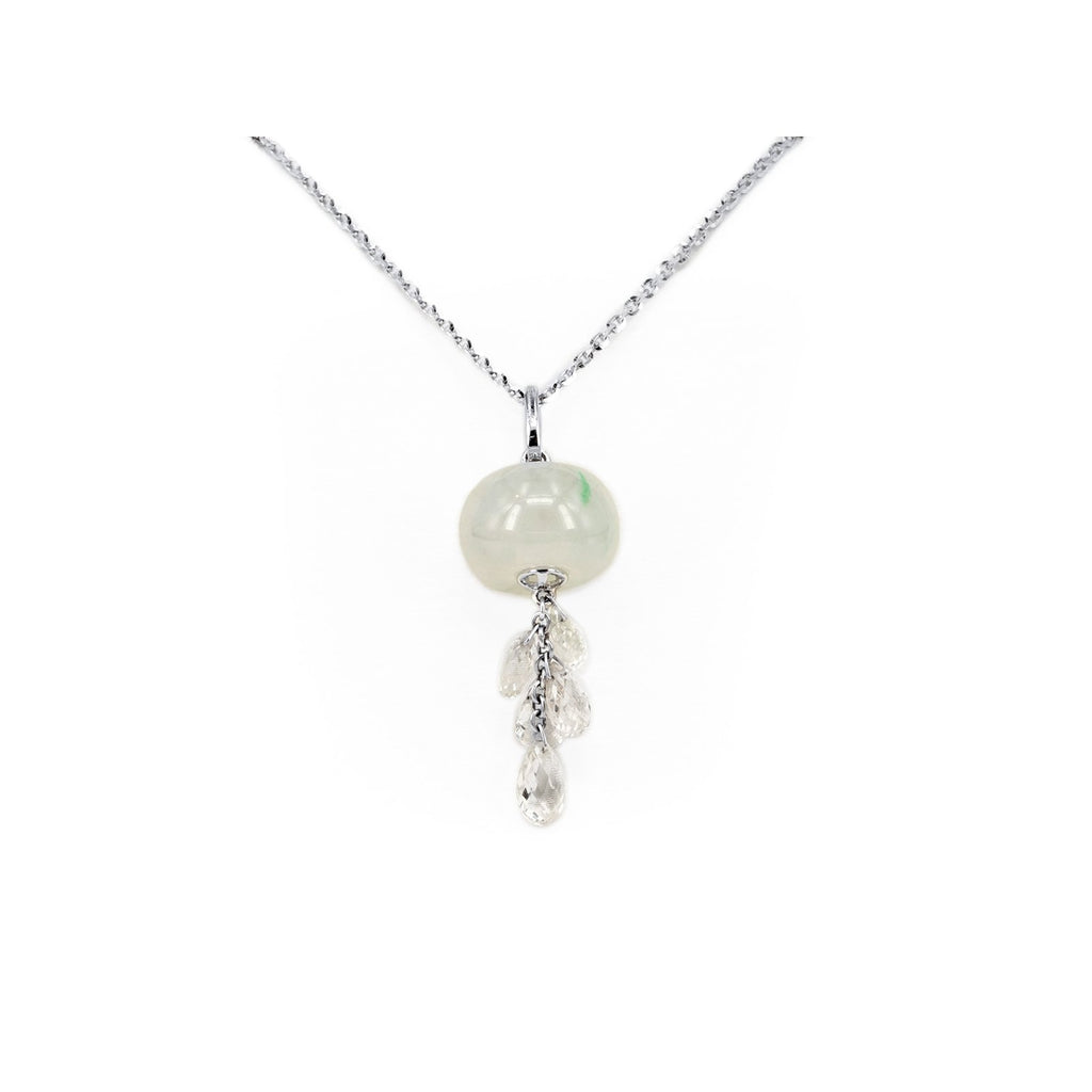 Jade with White Sapphire Briolette Pendant and Chain -