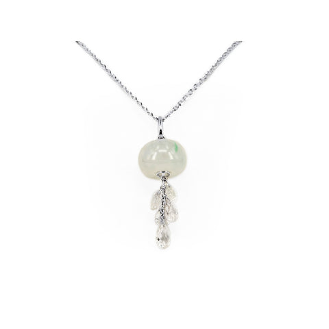 Jade with White Sapphire Briolette Pendant and Chain-Jade with White Sapphire Briolette Pendant and Chain -