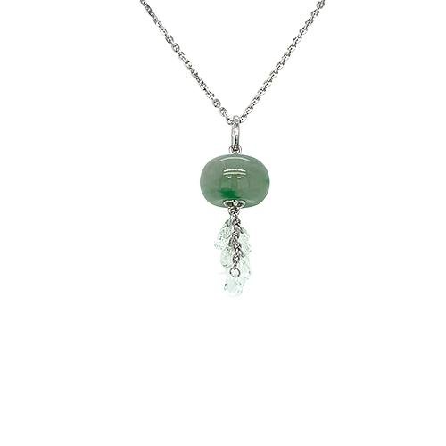 Jade with White Sapphire Briolette Pendant and Chain -