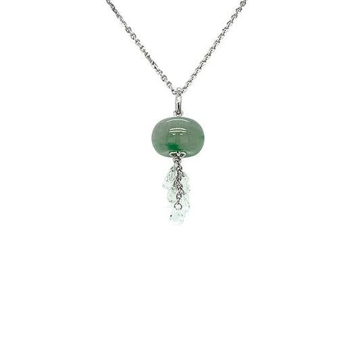 Jade with White Sapphire Briolette Pendant and Chain-Jade with White Sapphire Briolette Pendant and Chain -