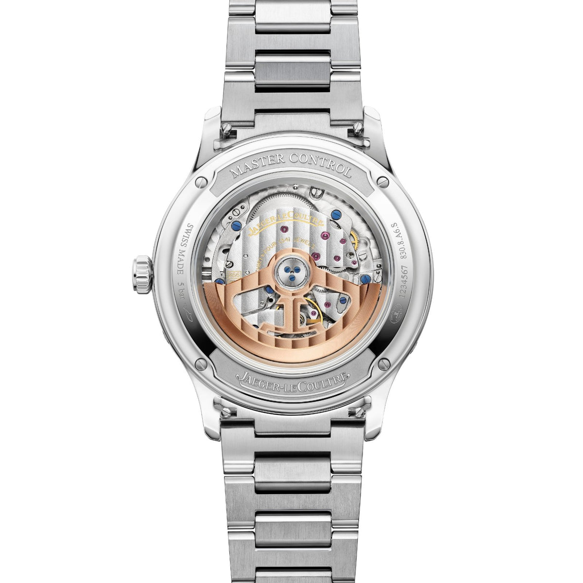 Jaeger-LeCoultre Master Control Calendar in a 40mm stainless steel case with silver dial on stainless steel bracelet, featuring a complete calendar, moon phase, and automatic movement.