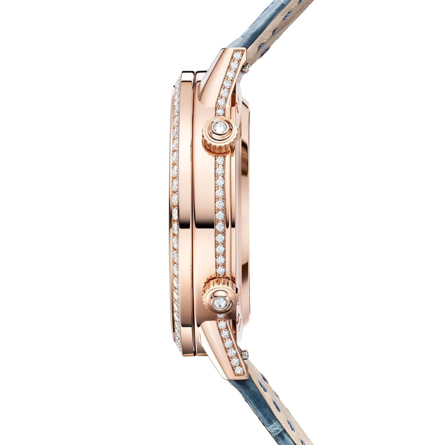 Jaeger LeCoultre Rendez-Vous Moon - Q3522480 - Jaeger LeCoultre Rendezvous Moon in a 36mm 18 carats pink gold case with silvery blue dial with alligator strap, featuring celestial, moon phase, and automatic movement.