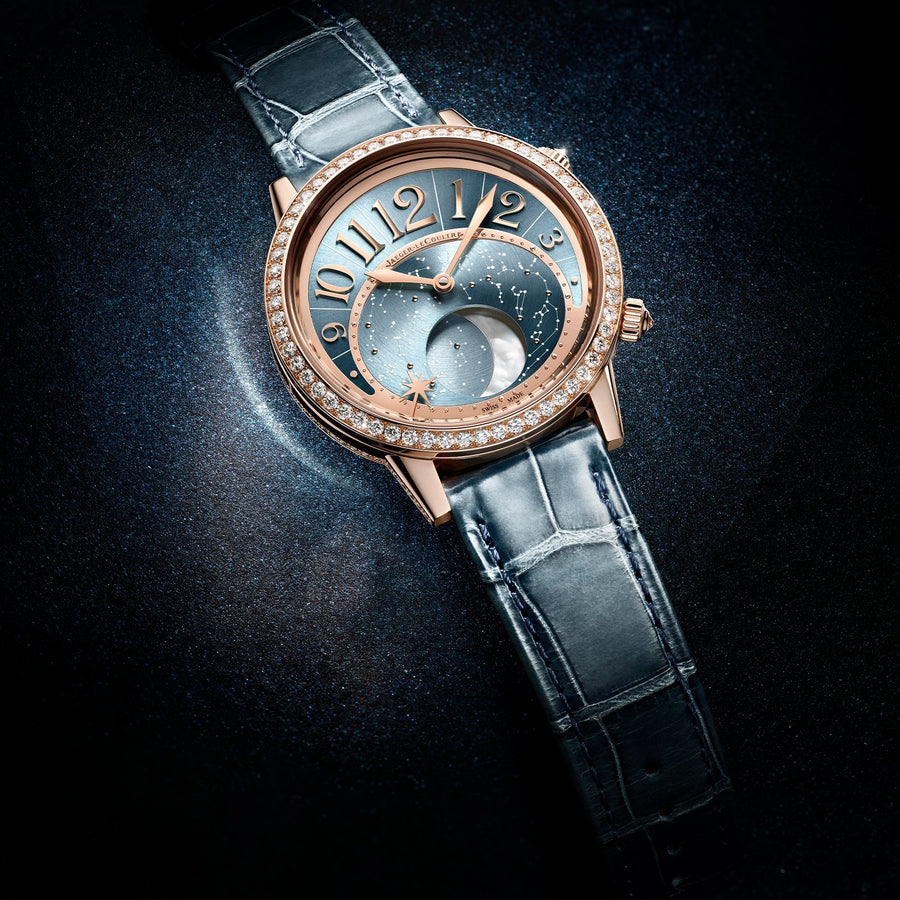 Jaeger LeCoultre Rendez-Vous Moon - Q3522480 - Jaeger LeCoultre Rendezvous Moon in a 36mm 18 carats pink gold case with silvery blue dial with alligator strap, featuring celestial, moon phase, and automatic movement.