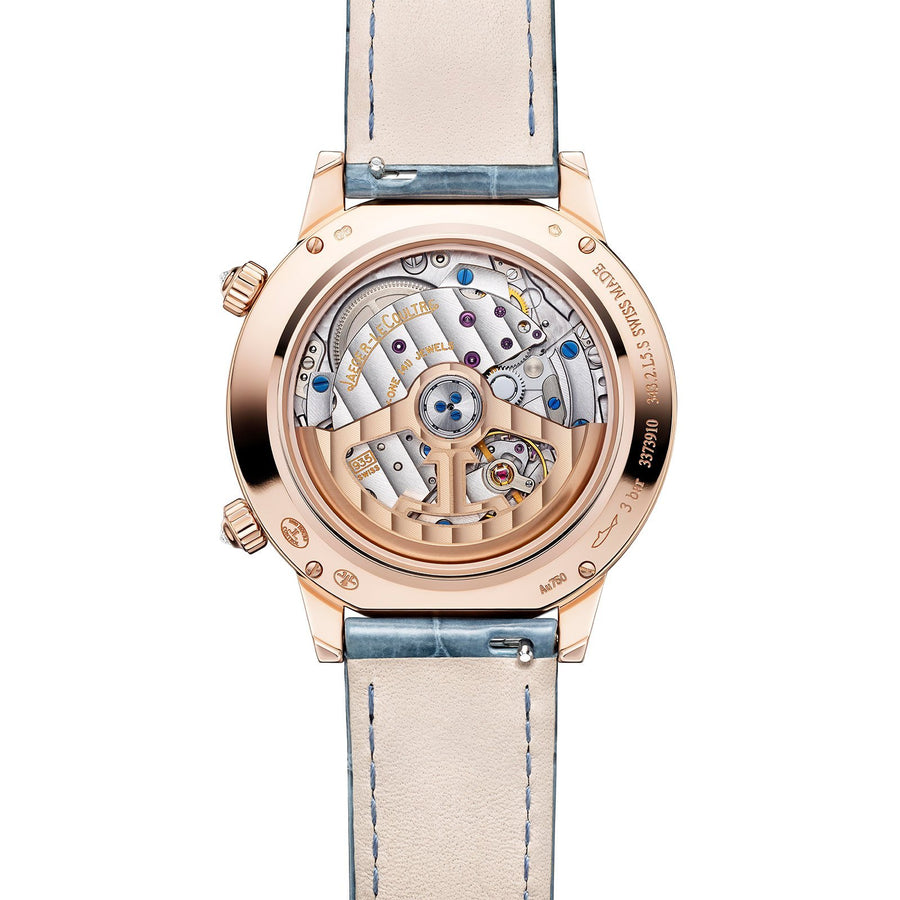 Jaeger LeCoultre Rendez-Vous Moon - Q3522480 - Jaeger LeCoultre Rendezvous Moon in a 36mm 18 carats pink gold case with silvery blue dial with alligator strap, featuring celestial, moon phase, and automatic movement.