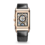 Jaeger-LeCoultre Reverso Tribute Chronograph-Jaeger-LeCoultre Reverso Tribute Chronograph - Q389257J - Jaeger-LeCoultre Reverso Tribute Chronograph  in a 49.4 x 29.9mm pink gold case with black sunray and skeletonized dial on black strap, featuring a chronograph function and manually-wound Jaeger-LeCoultre Calibre 860 with up to 52 hours of power reserve. Comes with an additional strap.
