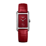 Longines Dolcevita - L5.512.4.91.2 - 23.3 x 37mm stainless steel case, red dial. Small seconds. Water resistance to 3 bar. Quartz movement. Calfskin leather strap