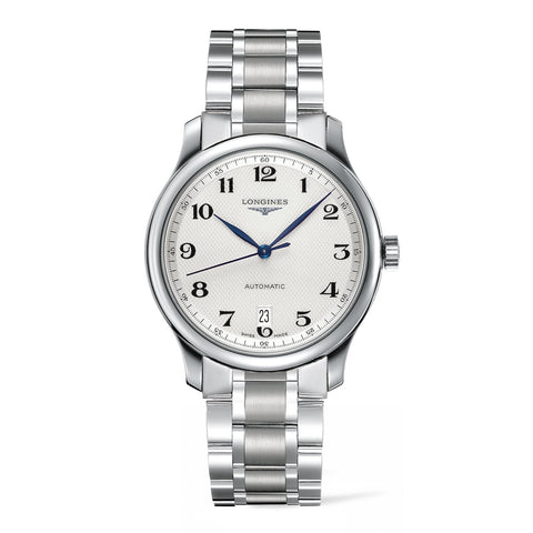 Longines Master Collection Automatic-Longines Master Collection Automatic in a 38mm stainless steel case with silver barlycorn dial on stainless steel bracelet, featuring a date display and automatic movement with up to 64 hours of power reserve.