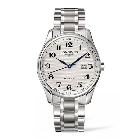 Longines The Master Collection-Longines The Master Collection in a 42mm stainless steel case with silver dial on stainless steel bracelet, featuring a date display and automatic movement.