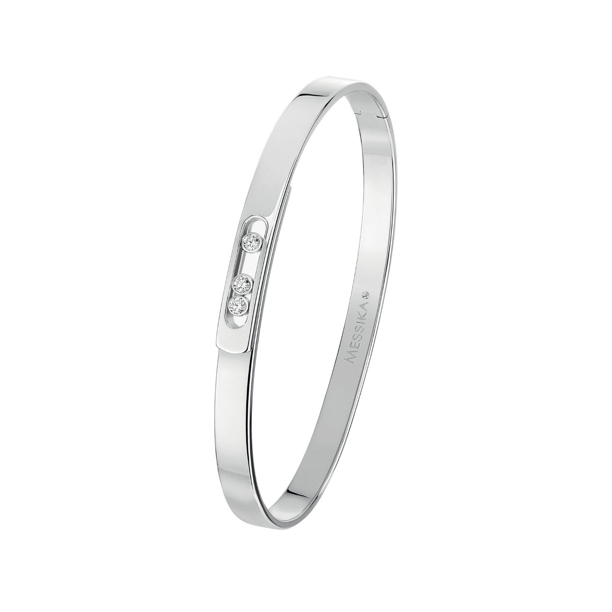 Move Noa bangle in 18 karat white gold with three moving diamonds.