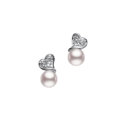 Mikimoto Akoya Cultured Pearl and Diamond Heart Earrings-Mikimoto Akoya Cultured Pearl and Diamond Heart Earrings - MEQ10072ADXW