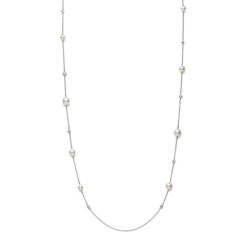 Mikimoto Akoya Cultured Pearl and Diamond Station Necklace-Mikimoto Akoya Cultured Pearl and Diamond Station Necklace - MPQ10105ADXW