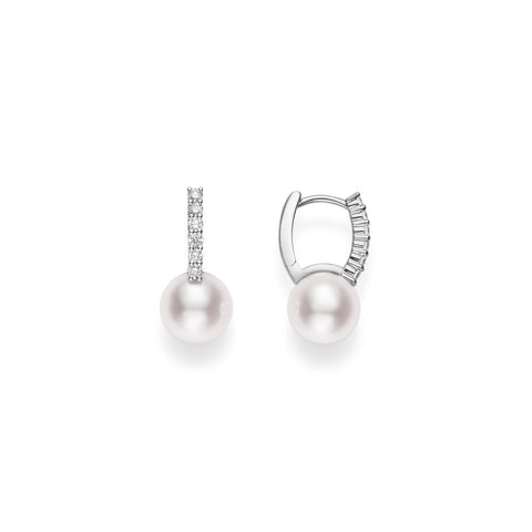 Mikimoto Akoya Cultured Pearl Diamond Huggie Earrings-Mikimoto Akoya Cultured Pearl Diamond Huggie Earrings - MEA10228ADXW