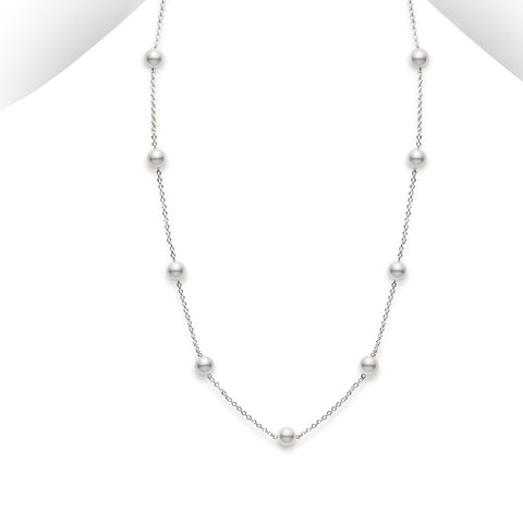 Mikimoto Akoya Cultured Pearl Station Necklace-Mikimoto Akoya Cultured Pearl Station Necklace -