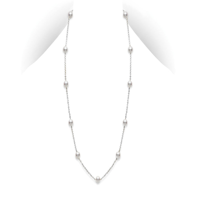 Mikimoto Akoya Cultured Pearl Station Necklace-Mikimoto Akoya Cultured Pearl Station Necklace -