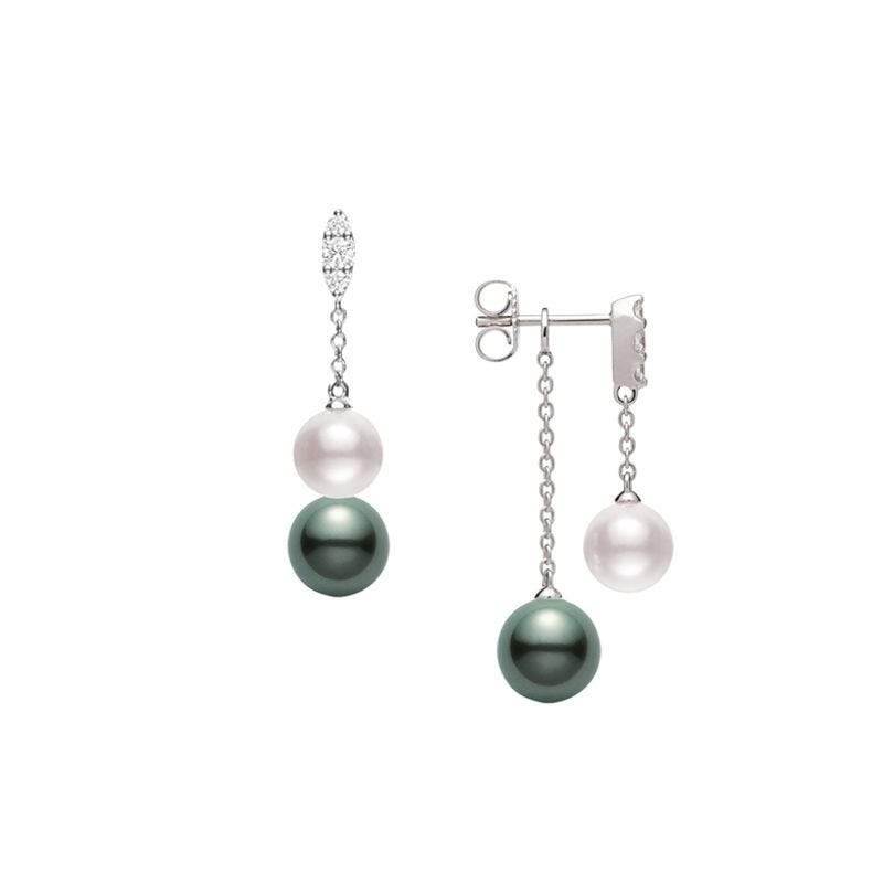 Mikimoto Morning Dew Akoya and Black South Sea Pearl Earrings -