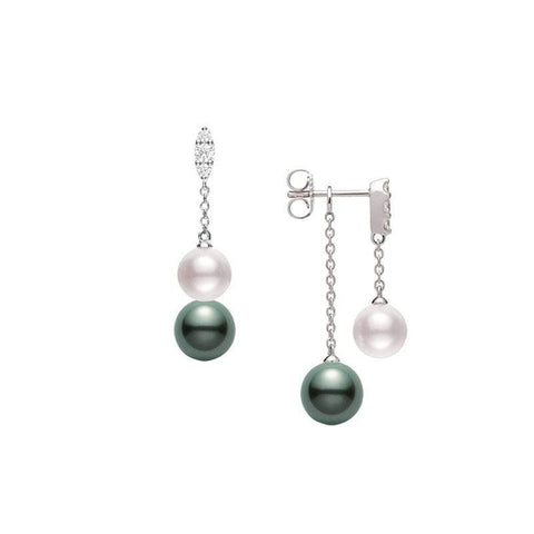 Mikimoto Morning Dew Akoya and Black South Sea Pearl Earrings-Mikimoto Morning Dew Akoya and Black South Sea Pearl Earrings -