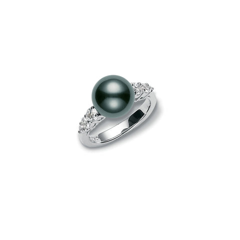 Mikimoto Morning Dew Black South Sea Cultured Pearl and Diamond Ring-Mikimoto Morning Dew Black South Sea Cultured Pearl Ring -