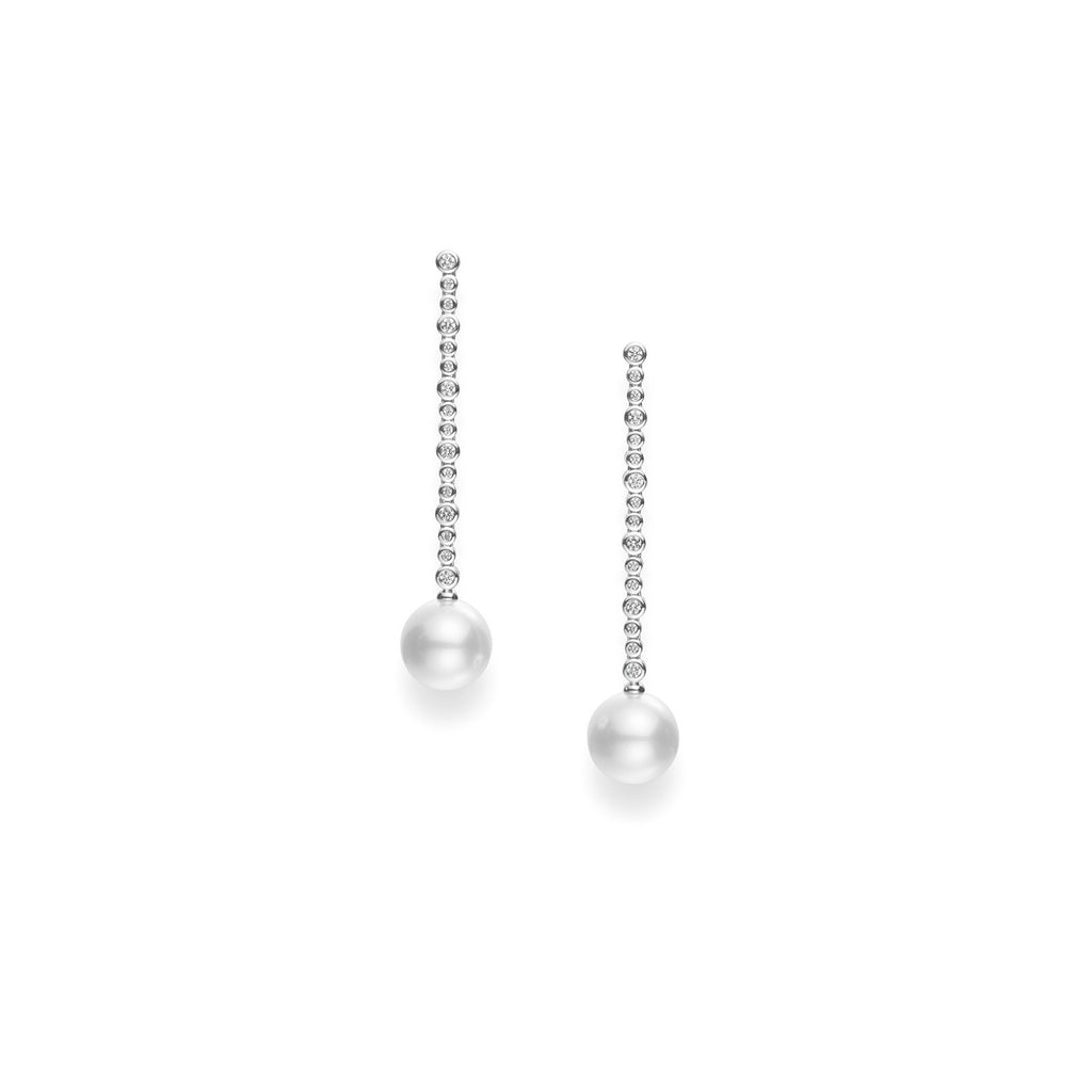 Mikimoto White South Sea Cultured Pearl and Diamond Shoulder Duster Earrings -