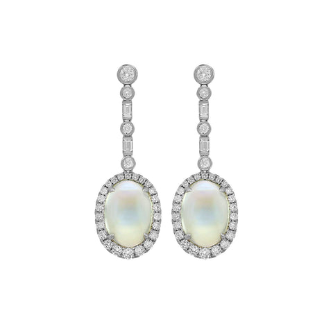 Moonstone Diamond Earrings-Moonstone Diamond Earrings -